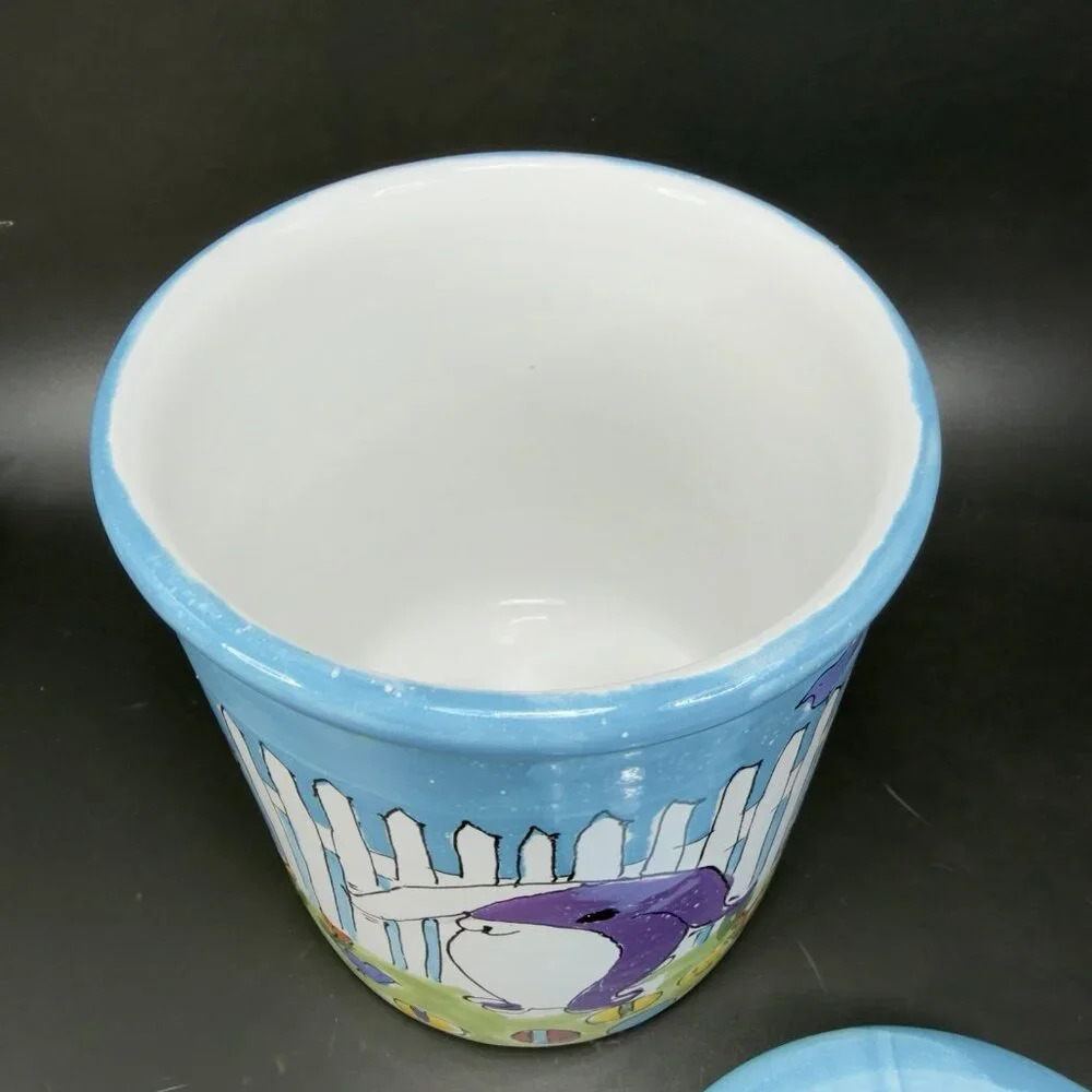 Starbucks Canister Cookie Jar Container Hand Painted Hungary Bunny Rabbit Flower - Picture 9 of 15